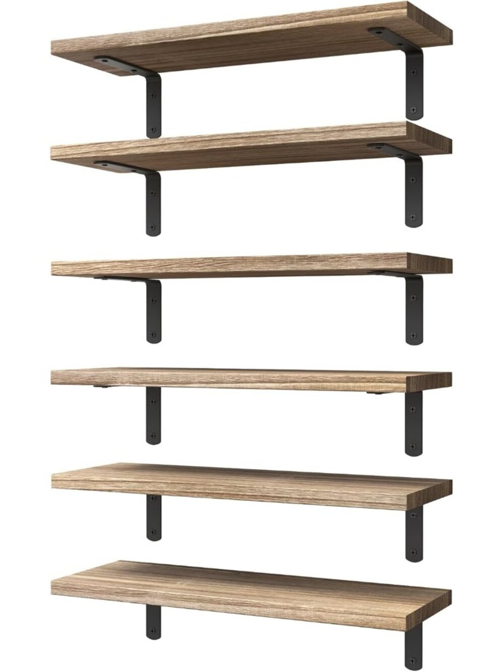 New Floating Shelves Set of 6 for Wall Decor & Storage, Rustic Brown